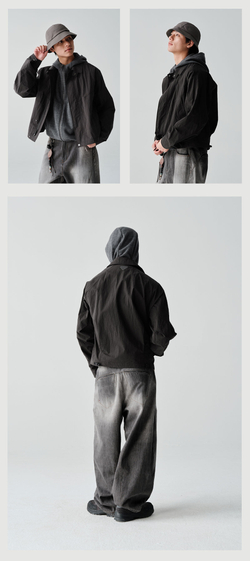 Куртка Nothomme Blue Spring Slightly Wrinkled Cotton-Nylon Blend Cargo Turn-Down Collar Jacket