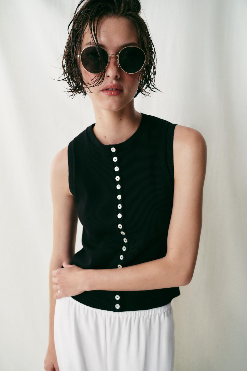 ZARA ТОП НА ПУГОВИЦАХ, ЧЕРНЫЙ