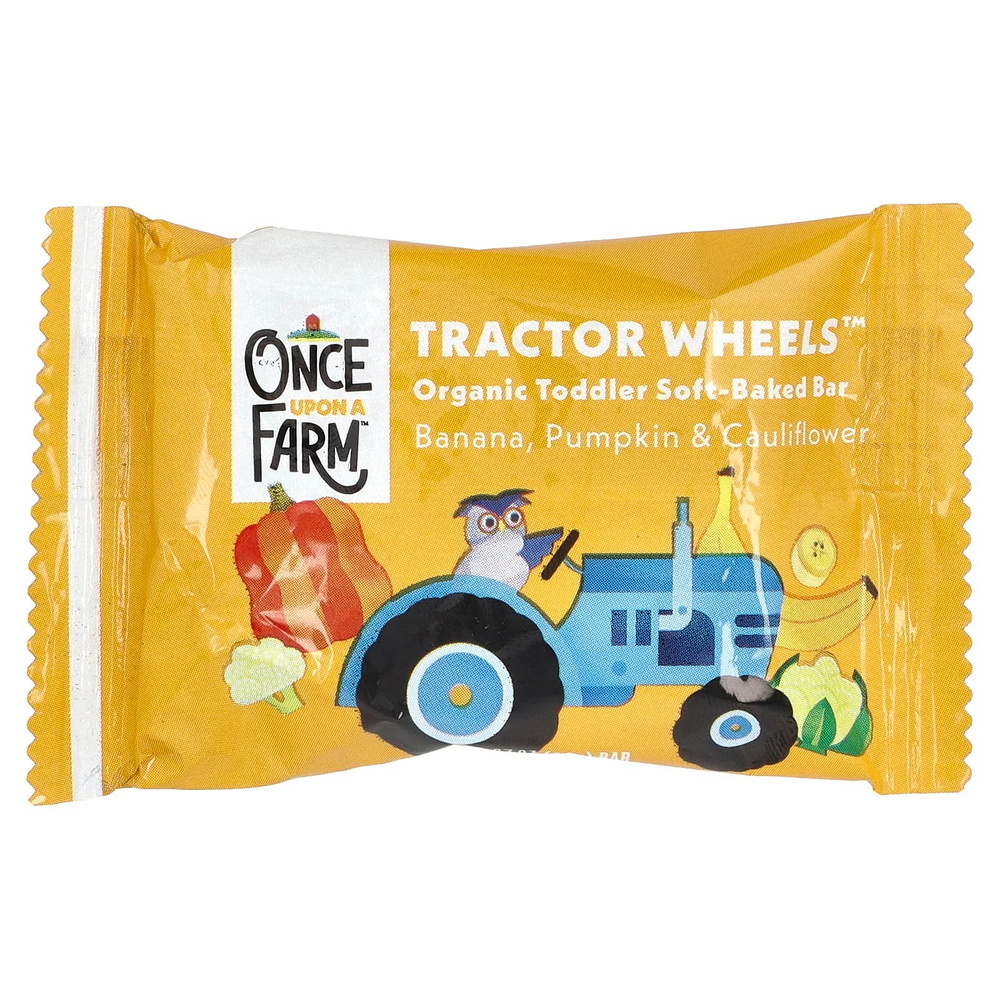 Once Upon A Farm, Tractor Wheels ™, органический батончик мягкой выпечки для малышей, банан, тыква и цветная капуста, 5 пакетиков по 19 г (0,67 унции)