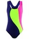 Купальник для плавания сплошной «Волна», тёмно-синий/зелёный/фуксия, размер 34