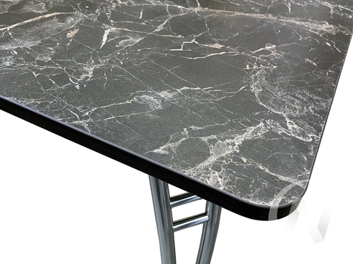 Стол раздвижной Паук (опоры хром/пластик мрамор марквина черный; кромка венге)