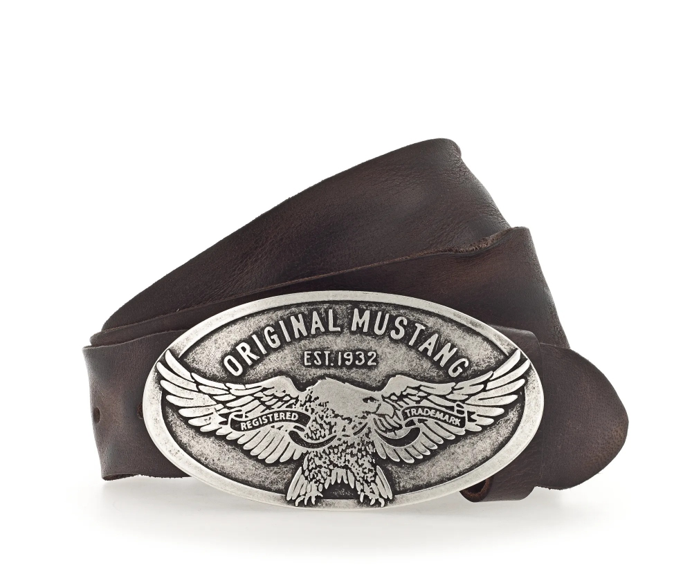 Ремень взрослый MUSTANG Leather belt in 40 mm with buckle in polished silver