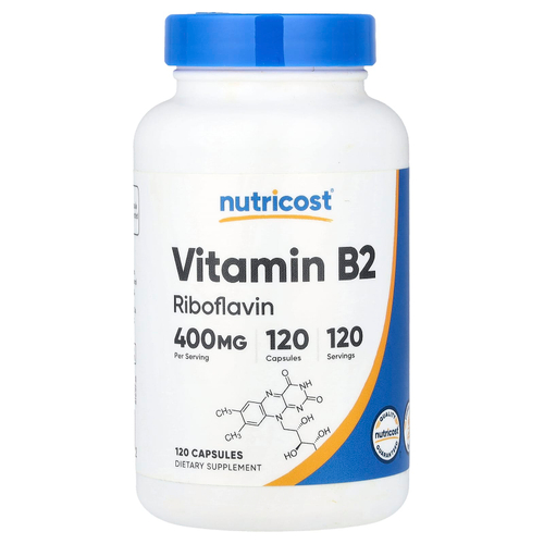 Nutricost, Витамин B2, 400 мг, 120 капсул