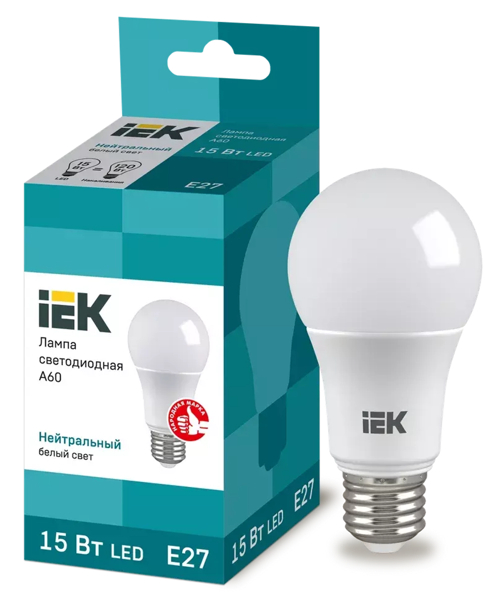 Лампа светодиодная ECO A60 шар 15Вт 230В 4000К Е27 IEK LLE-A60-15-230-40-E27
