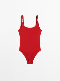 Massimo Dutti Купальник со свернутыми бретелями, красный