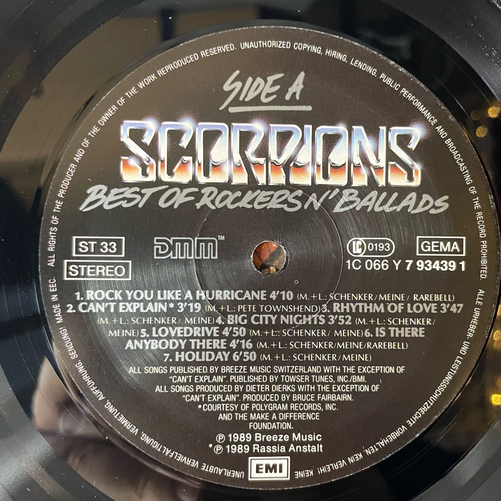 Винтажная виниловая пластинка LP Scorpions, Best Of Rockers N Ballads (Германия 1989)