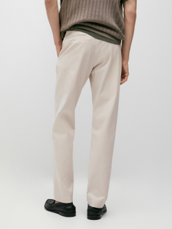 Massimo Dutti Зауженные брюки из смесовой хлопковой ткани, бежевый