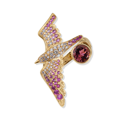 Кольцо Чайка с Турмалином, Розовыми Сапфирами и Бриллиантами, R0294-1/2