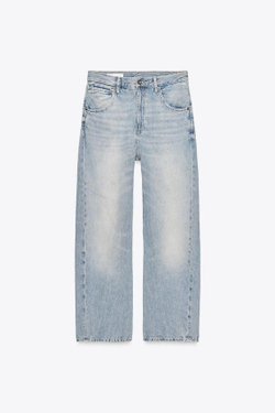 ZARA ДЖИНСЫ TRF OVERSIZE СО СМЕЩЕННЫМ ШВОМ И СРЕДНЕЙ ПОСАДКОЙ, СИНИЙ