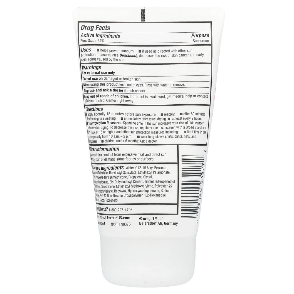 Eucerin, Для детей, минеральный солнцезащитный лосьон для чувствительной кожи, SPF 50, без отдушек, 118 мл (4 жидк. унц.)