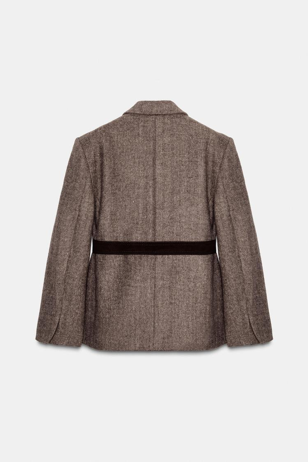 ZARA БЛЕЙЗЕР В ЕЛОЧКУ С ПОЯСОМ, РЫЖЕВАТО-КОРИЧНЕВЫЙ