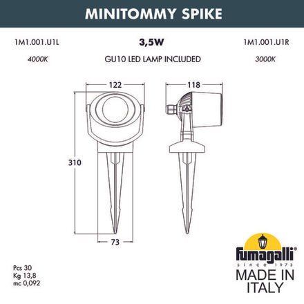 Ландшафтный светильник FUMAGALLI MINITOMMY SPIKE 1M1.001.000.LXU1L