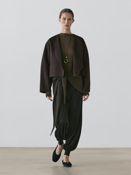 Massimo Dutti Короткое пальто с круглым вырезом, шоколадно-коричневый