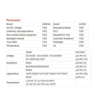Мультиметр цифровой ANENG A3008