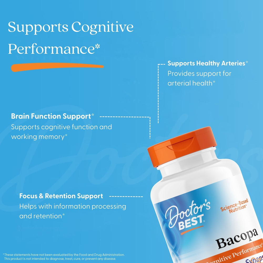 Doctor's Best, бакопа с Synapsa, 320 мг, 60 вегетарианских капсул