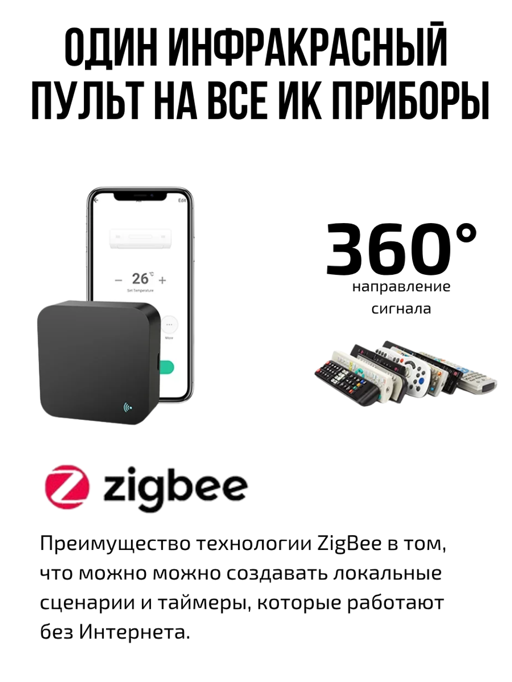 Универсальный пульт ИК ZigBee Tuya для Алисы