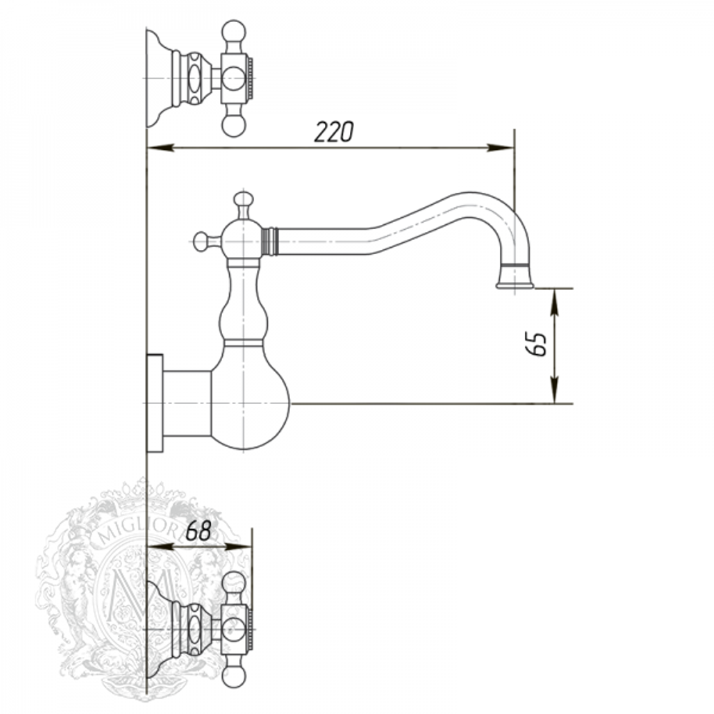 Смеситель для раковины настенный Migliore Arcadia ML.ARC-8370 схема