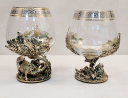 Набор из 2-х бокалов для коньяка "Охота на вепря и Охота на глухаря" (подарочный футляр)