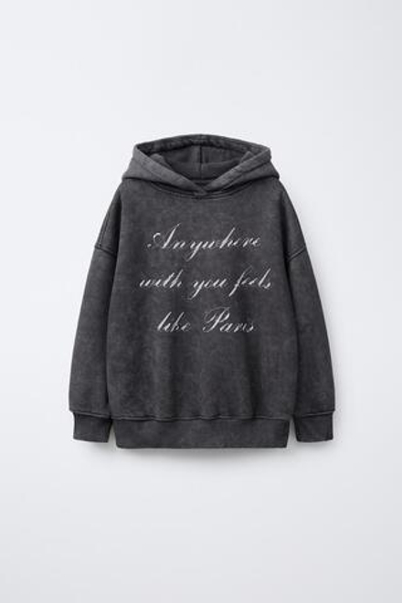 ZARA ТОЛСТОВКА С ЭФФЕКТОМ ПОТЕРТОСТИ И НАДПИСЬЮ, АНТРАЦИТОВО-СЕРЫЙ