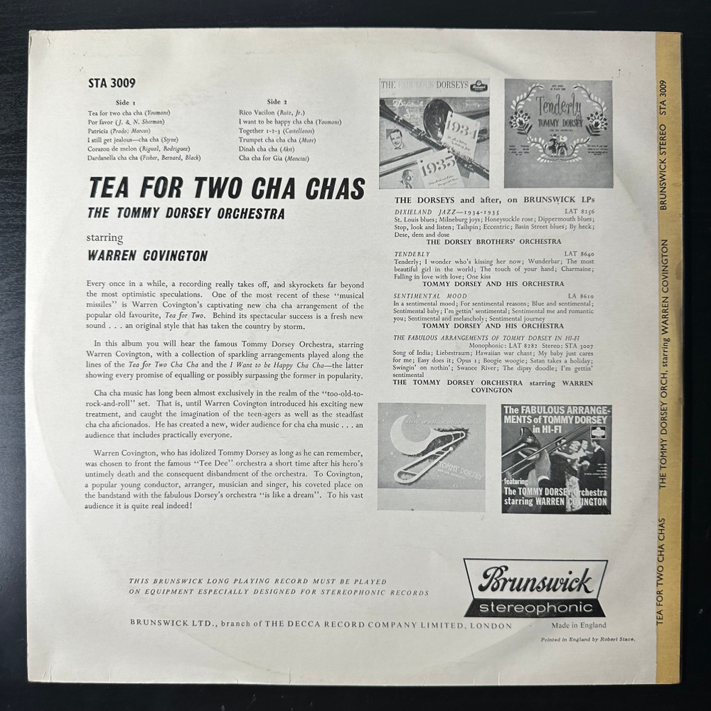 The Tommy Dorsey Orchestra Starring Warren Covington ‎– Tea For Two Cha Chas (Англия 1958г.)