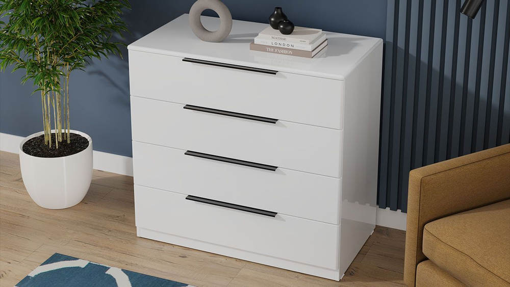 Комод для одежды с ящиками Белый Жемчуг/Белый глянец 4 ящика 92х51х87 см