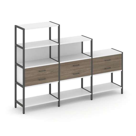 Shelf System Трехсекционный стеллаж четырех/трех/двухярусный с ящиками SN.STM-431 Белый/Вяз Благород