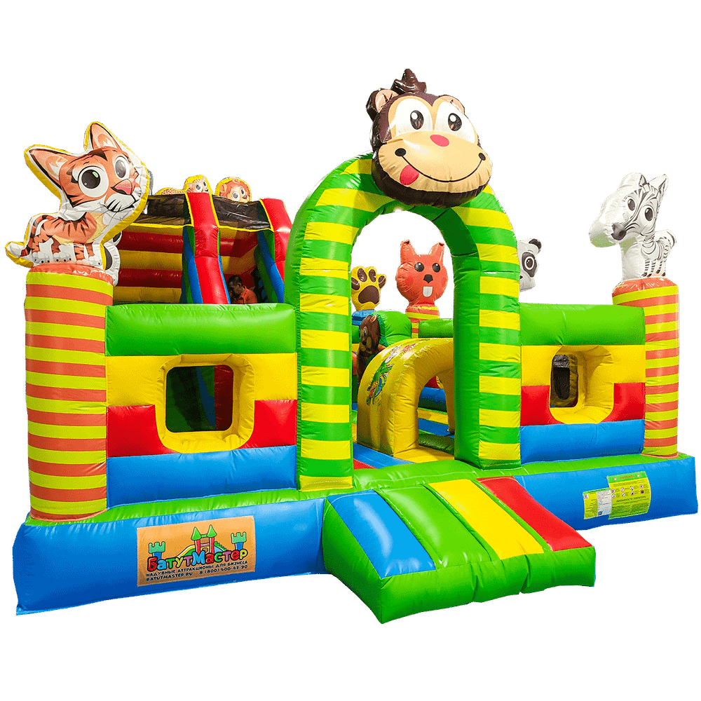 Коммерческий надувной батут «Звериный мир 2» с горкой и аркой, 6*5*4.2 м