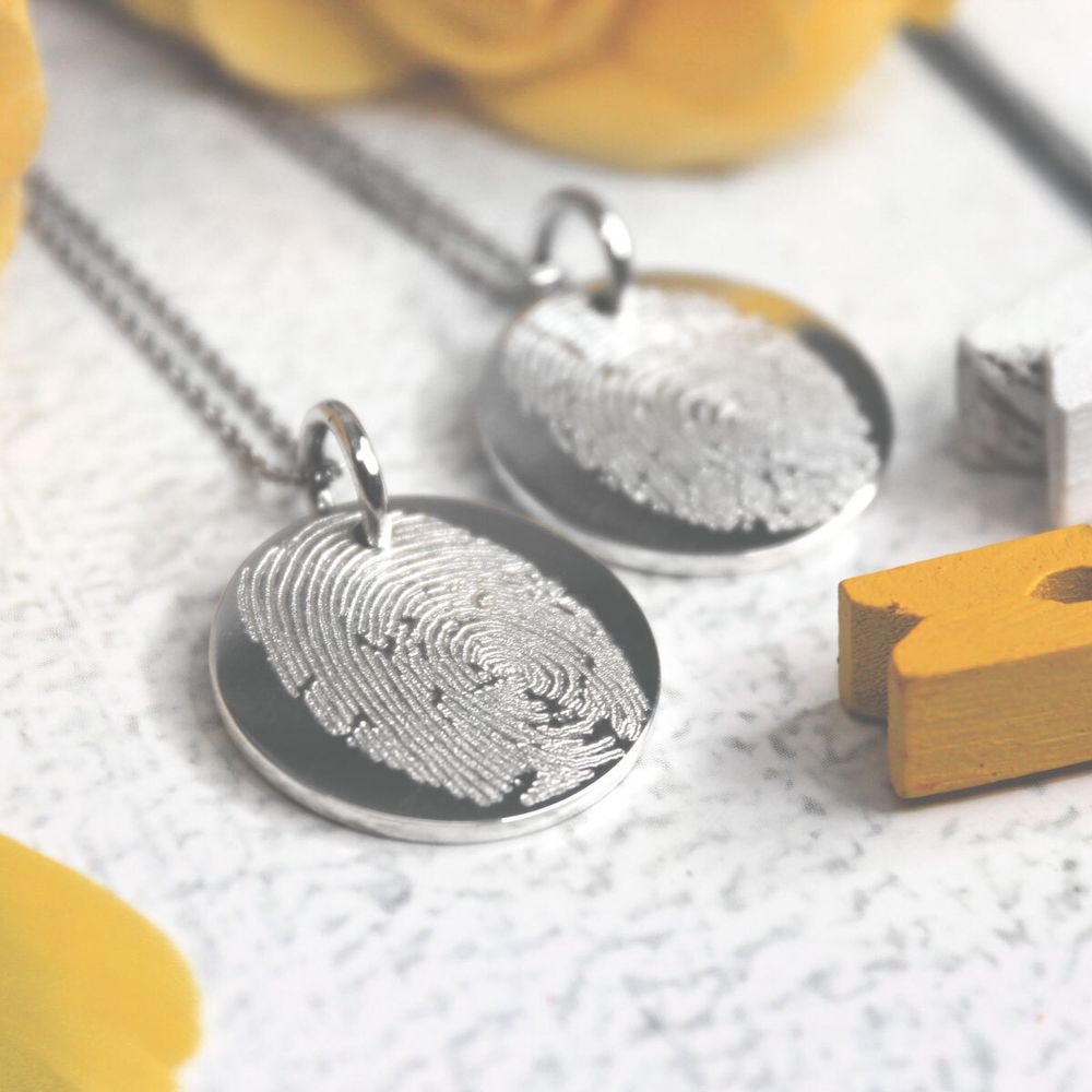 Парные серебряные кулоны с гравировкой отпечатков пальцев, 20 мм (ручная работа)