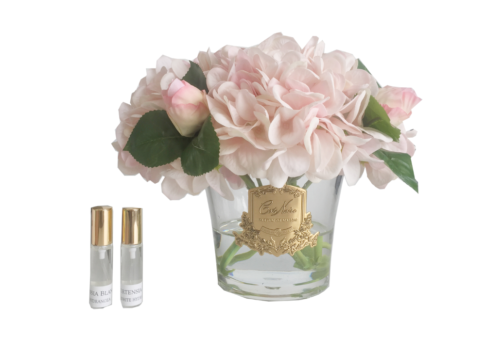 Букет роз ароматизированный в прозрачной вазе и 2 спрея Cote Noire Hydrangeas&Rosebuds Pink Blush