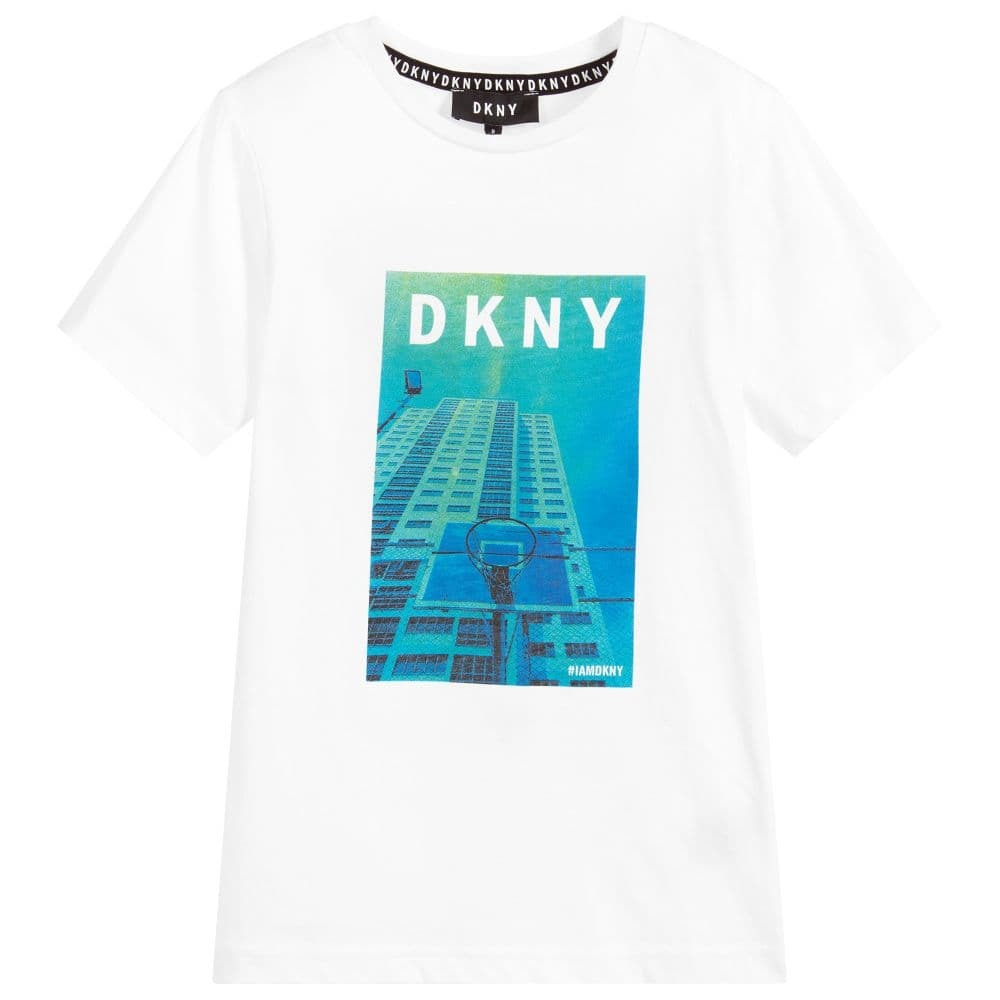 Футболка DKNY Белый/Термопринт: сине-зеленый Мальчик