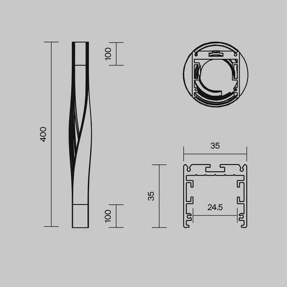 Радиусный профиль 35x35 Скрученный правый черный Led Strip alm-3535r-b-tr-90°-0.4m