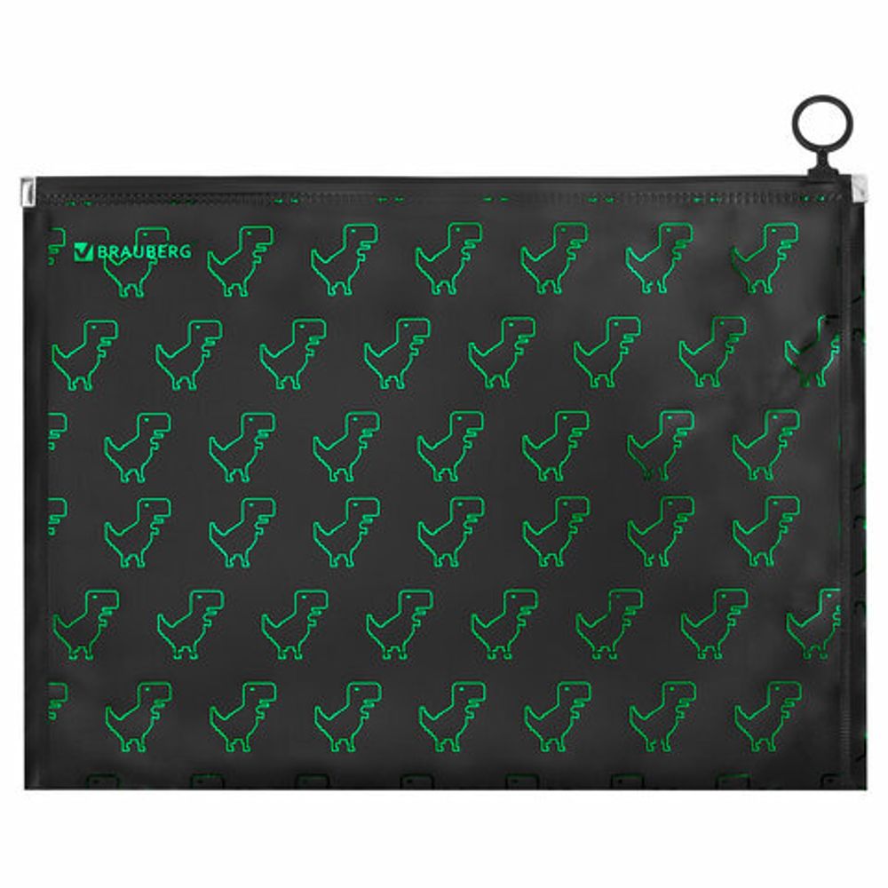 Папка для тетрадей BRAUBERG А4, 1 отделение, пластик, на zip-lock-молнии, "Dino matrix", 272106