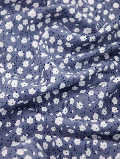 Ткань штапель принт Цветы белые мелкие на темно-сером, 92 гр/м2, ш. 150 см