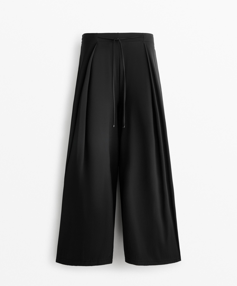 OYSHO Брюки Light Touch со складками и широкими штанинами, черный