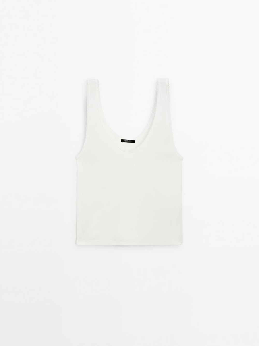 Massimo Dutti Топ из смесового хлопа, натуральный, кремовый