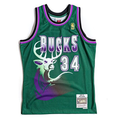 Футболка Mitchell & Ness NBA Swingman Jerseys Milwaukee Bucks - Ray Allen #34 (SMJYGS18181-MBUDKGN9)