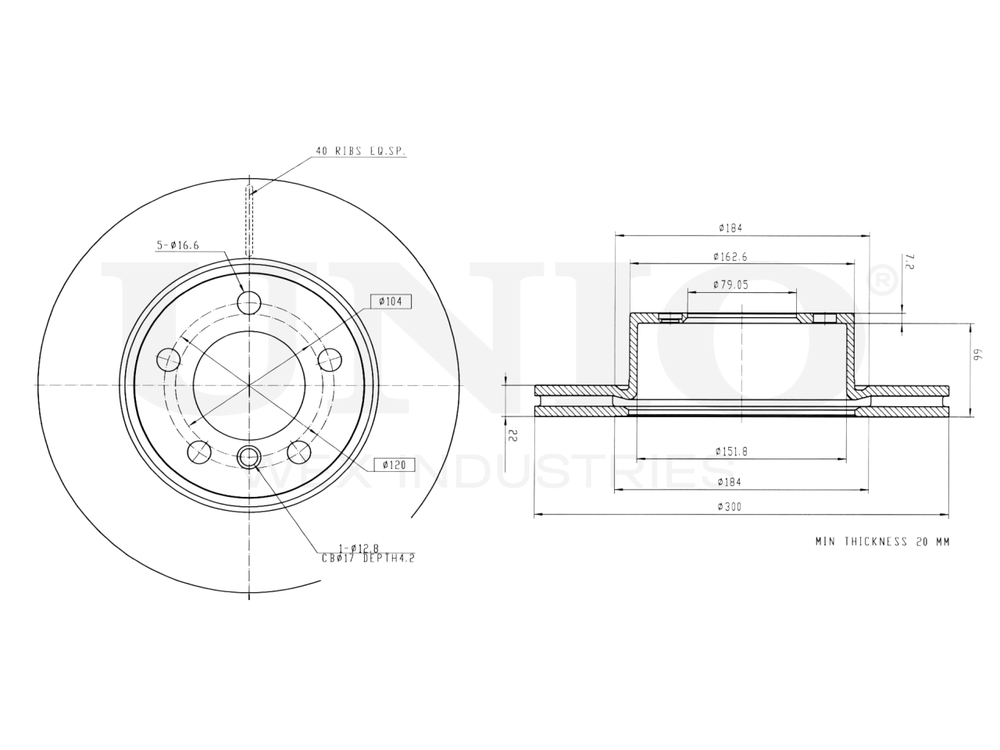 Диск тормозной передний UNIO BRD-20321