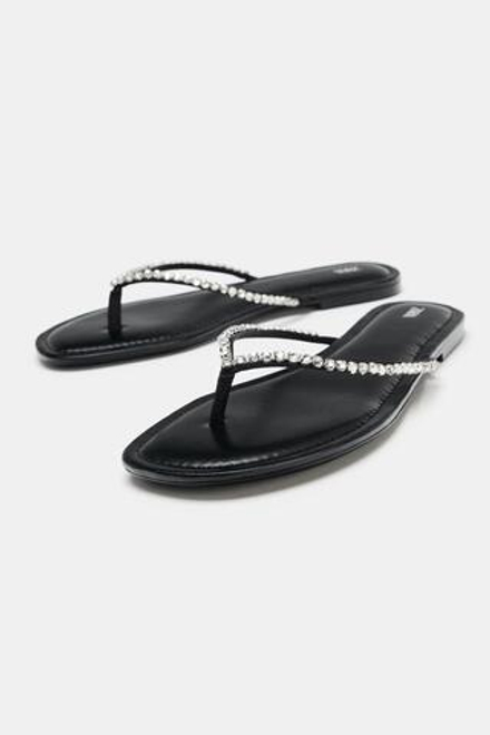 ZARA САНДАЛИИ СО СТРАЗАМИ, ЧЕРНЫЙ