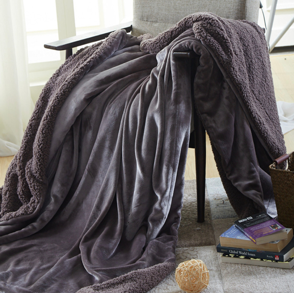 Плед двуспалка Дымок Барашка Велюр-Плюш 200х220