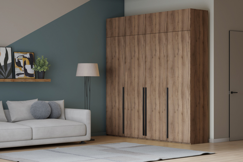 Распашной четырехсекционный шкаф Лорена Пакс-4 с антресолью Дуб Табачный U1147 160*40*230 см, Коричневый   Фиеста