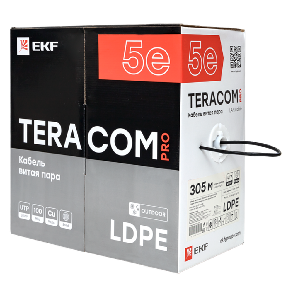 Кабель витая пара TERACOM PRO Cat.5E U/UTP 4 пары solid внешний 24AWG оболочка LDPE цвет черный (упак. 305м) (305.00 шт.)