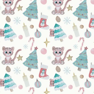 Милые тигрята и елки