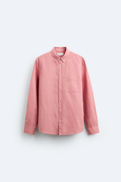 ZARA РУБАШКА ИЗ СМЕСОВОГО ЛЬНА, ПУДРОВО-РОЗОВЫЙ