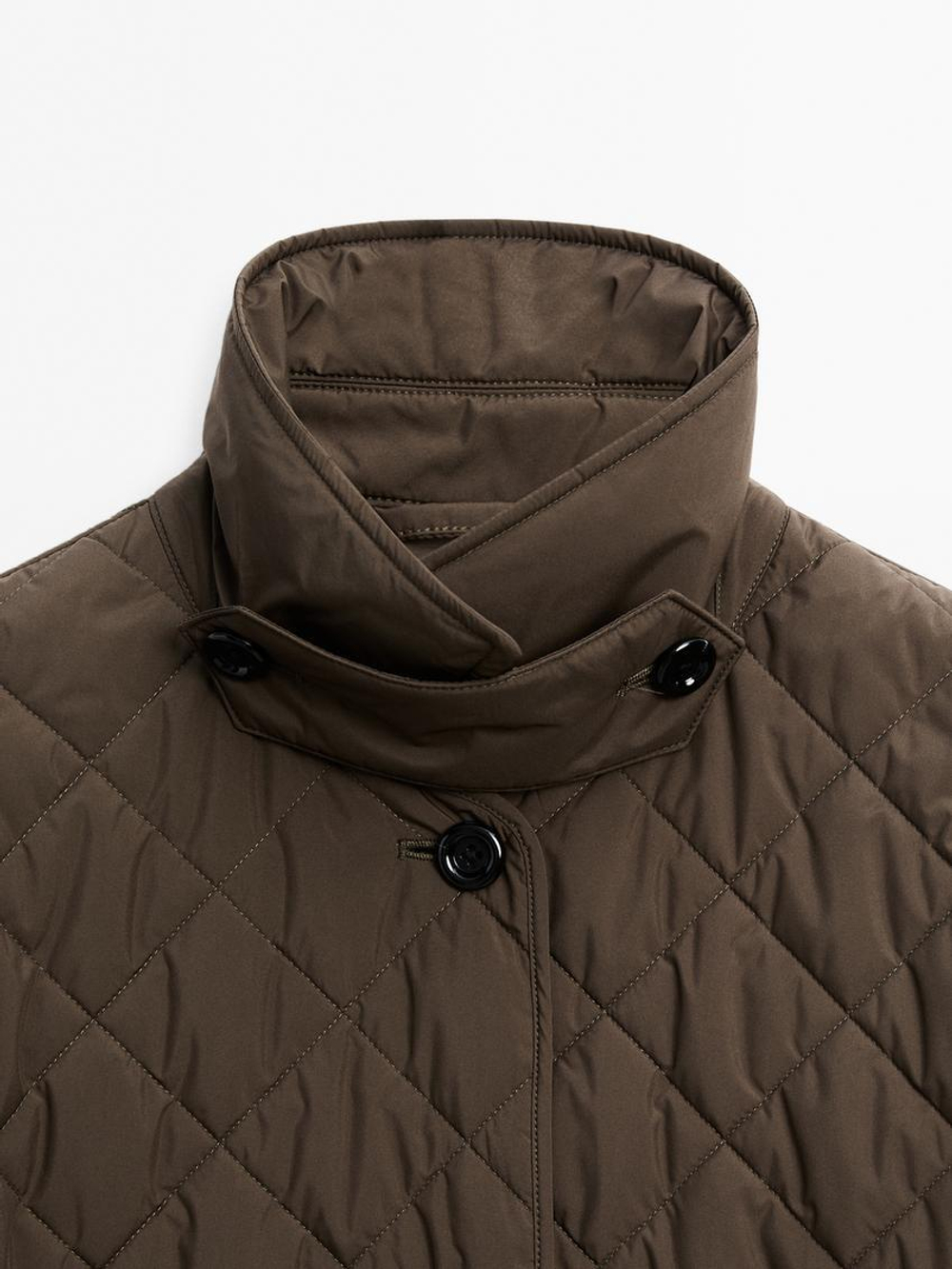 Massimo Dutti Удлиненная легкая стеганая куртка, хаки