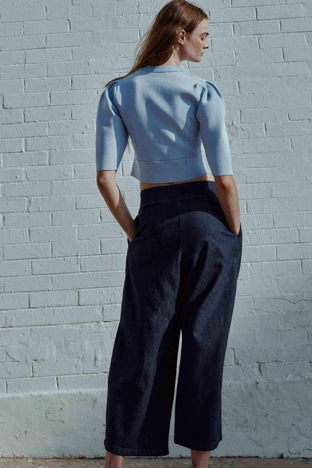 ZARA КАРДИГАН С ОБЪЕМНЫМИ РУКАВАМИ, ПАСТЕЛЬНО-СИНИЙ