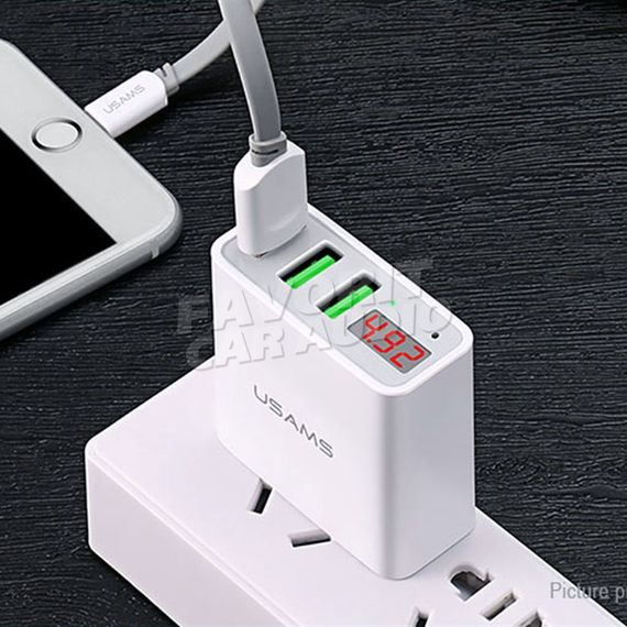 СЗУ 3 USB Usams US-CC035 3000mA пластик дисплей белый