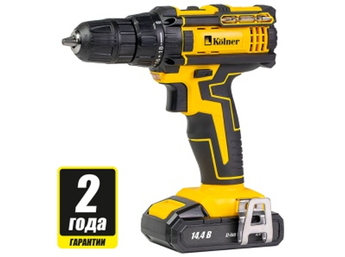 Дрель-шуруповерт аккумуляторная Kolner KCD 14,4В 0-400/0-1450 об/мин 27Нм 2Ач 2 скорости (1аккум) Х