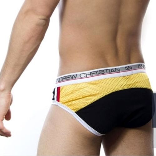 Мужские трусы брифы Andrew Christian Arena brief black yellow 13607