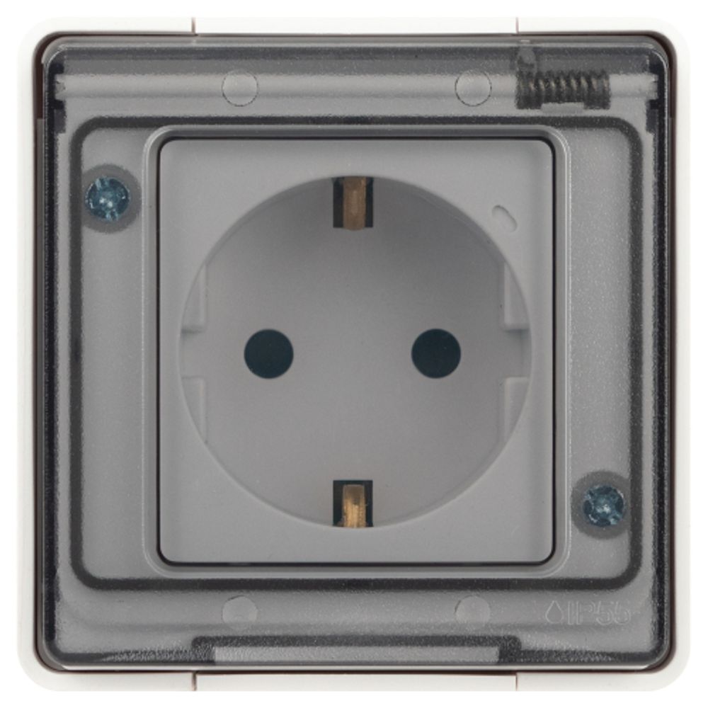 Розетка ЭРА Эксперт 11-2502-01 с заземлением крышкой 2P+E IP55 шторки 16A-250В ОУ белый