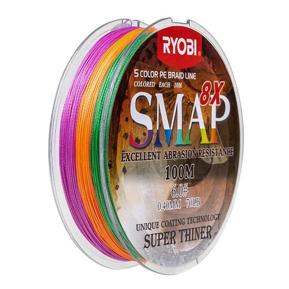 Шнур SMAP PE8X-100M 6.0# Multi Colour 0,405мм Ryobi